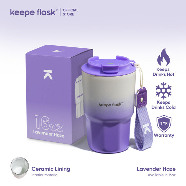 (Gradient Purple) Keepe Flask Premium Coffee Tumbler CERAMIC LINER Stainless Steel Vacuum Insulation Water Bottle Coffee Mug 16oz/450ml